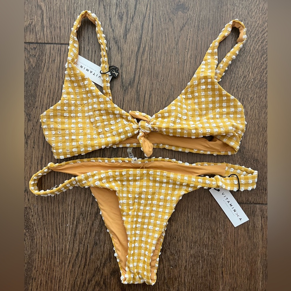 Vitamin A Lou Top and Bottom in Yellow/Gold Gingham (Set) BRAND NEW (NWT)